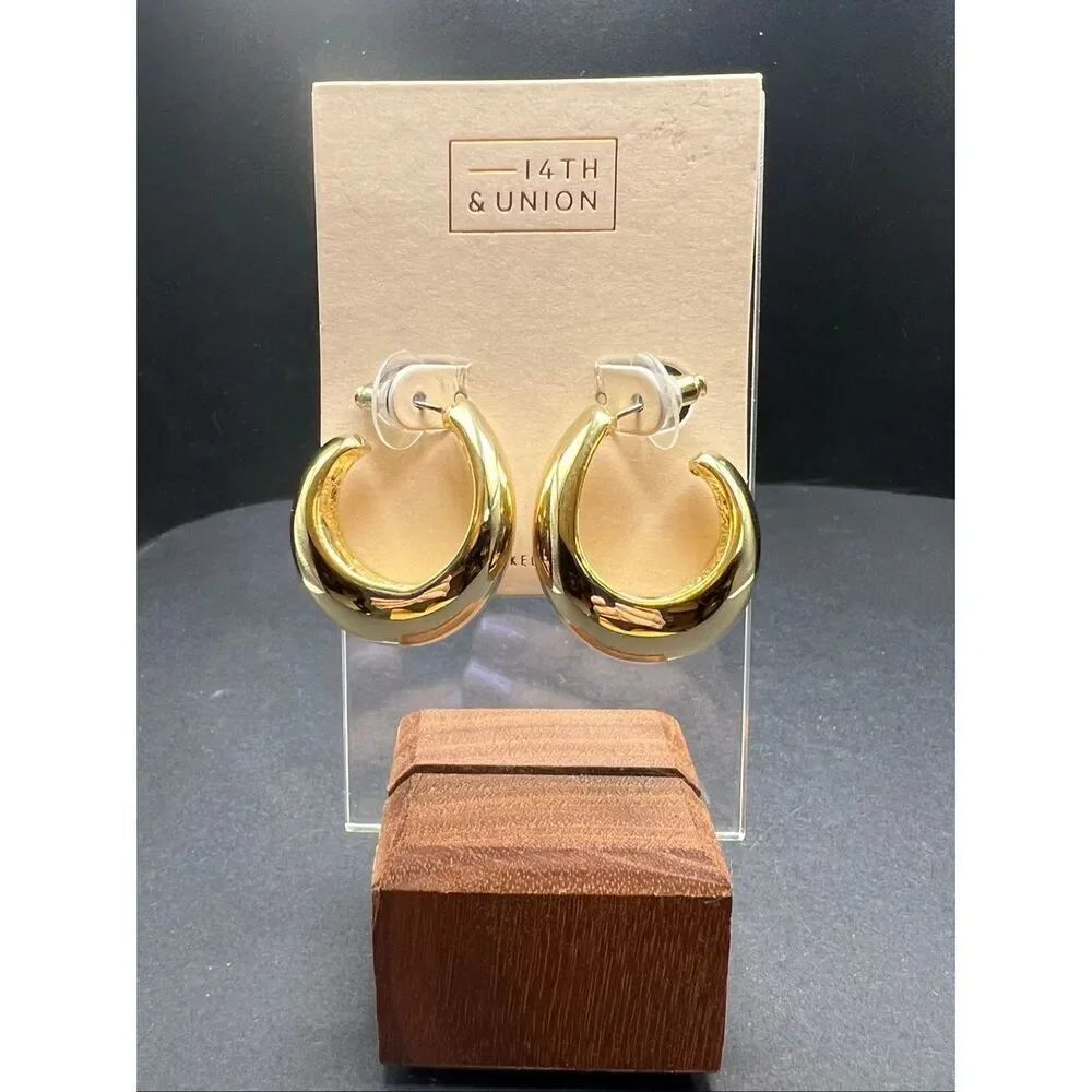 New 14th & Union Chunky Teardrop Pear Gold Tone Nickel Free Hoop Earrings